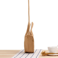 Round Cotton Rope Crossbody Woven Bag Beach Bag Sen Style Straw Bag