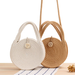Round Cotton Rope Crossbody Woven Bag Beach Bag Sen Style Straw Bag