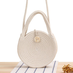Round Cotton Rope Crossbody Woven Bag Beach Bag Sen Style Straw Bag