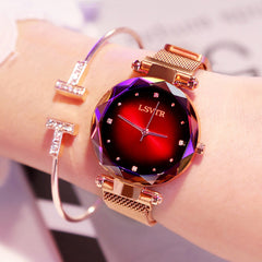 Rose Gold Women Watches Fashion Diamond Ladies Starry Sky Magnet Watch Waterproof Female Wristwatch