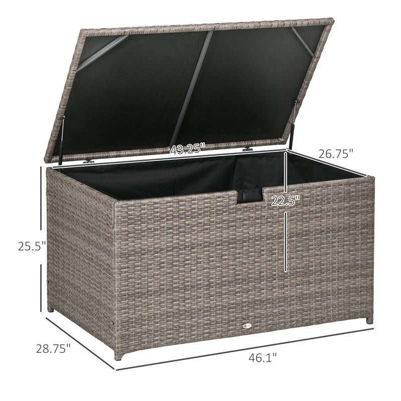 113 Gallon Outdoor Storage Box, Rattan Deck Box for Indoor, Patio Furniture Cushions, Pool Garden Tools, Gray