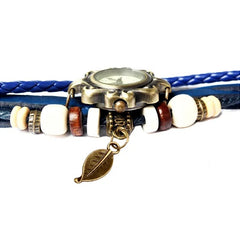 Beautiful Bohemian Style Retro Handmade Leather Tree Leaf Women's Watches Blue