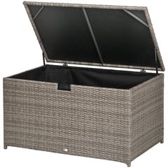 113 Gallon Outdoor Storage Box, Rattan Deck Box for Indoor, Patio Furniture Cushions, Pool Garden Tools, Gray