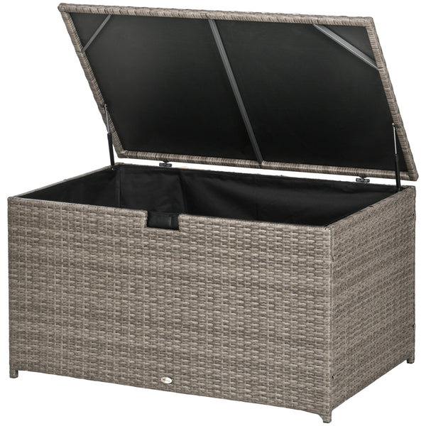 113 Gallon Outdoor Storage Box, Rattan Deck Box for Indoor, Patio Furniture Cushions, Pool Garden Tools, Gray