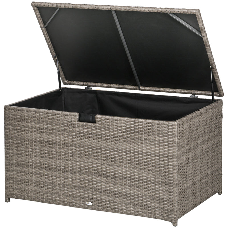 113 Gallon Outdoor Storage Box, Rattan Deck Box for Indoor, Patio Furniture Cushions, Pool Garden Tools, Gray