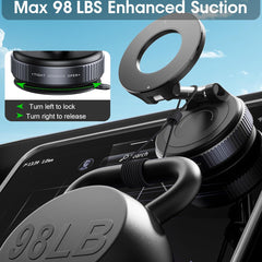 2026 Upgraded Vacuum Magnetic Car Phone Holder 360° Reinforced 96LBS Ultra Suction Cup Phone Mount for MagSafe Cell Phone Holders for Your Car/Gym/Mirror Mount for iPhone & Android