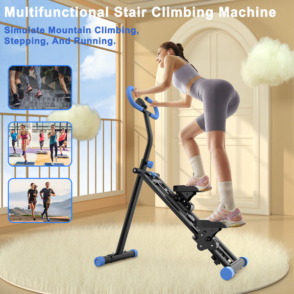 Stair Stepper With Resistance Home-Upgrade Vertical Climber Workout Machine For Full-Body Exercise Climber Fitness Equipment With Stable Frame Adjustable Handlebar-Black Blue