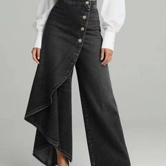 Denim Skort With Button Closure And Washed Finish For Women
