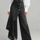 Denim Skort With Button Closure And Washed Finish For Women