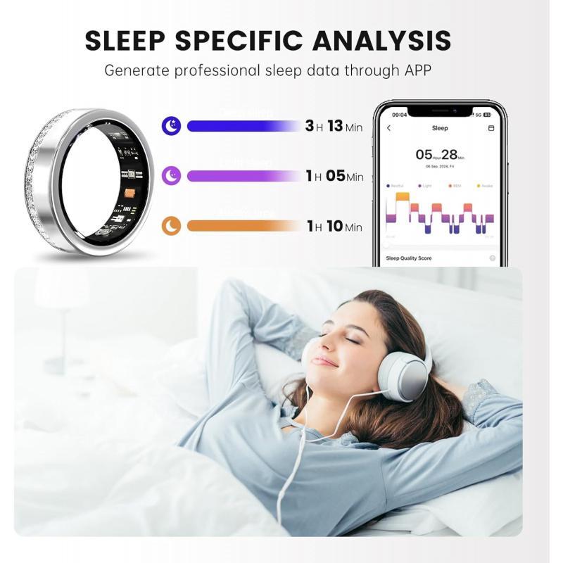 Smart Ring For Women Luxury Elegant Diamond Ring With Visible Tech Core Heart Rate Sleep Tracker Fitness Health Monitor IP68 Waterproof Compatible