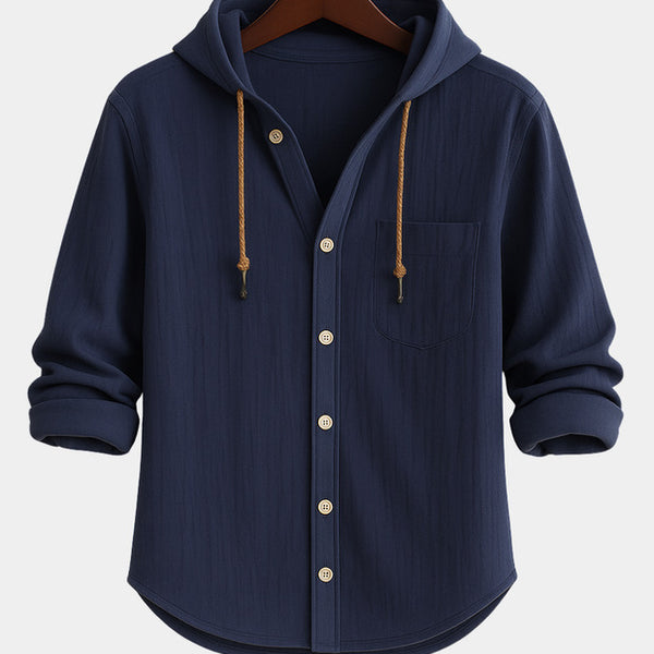 Men's Fashion Hooded Cotton-Linen Casual Long-Sleeve