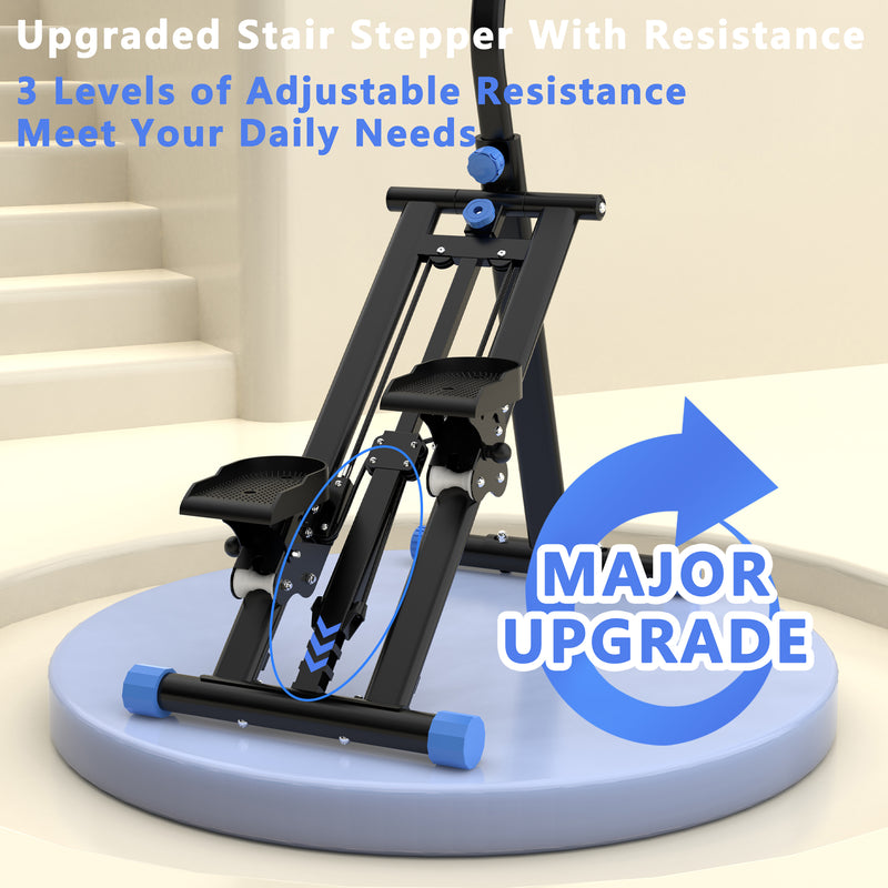 Stair Stepper With Resistance Home-Upgrade Vertical Climber Workout Machine For Full-Body Exercise Climber Fitness Equipment With Stable Frame Adjustable Handlebar-Black Blue